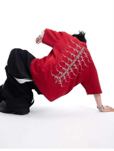 Detailed Spine Embroidered T-Shirt Korean Street Fashion T-Shirt By Argue Culture Shop Online at OH Vault