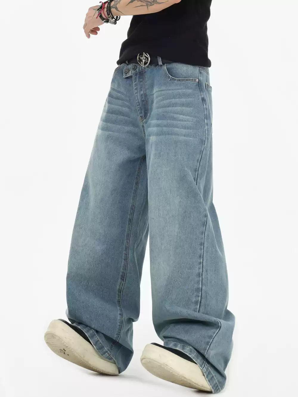 Whiskers Faded Straight Jeans Korean Street Fashion Jeans By INS Korea Shop Online at OH Vault