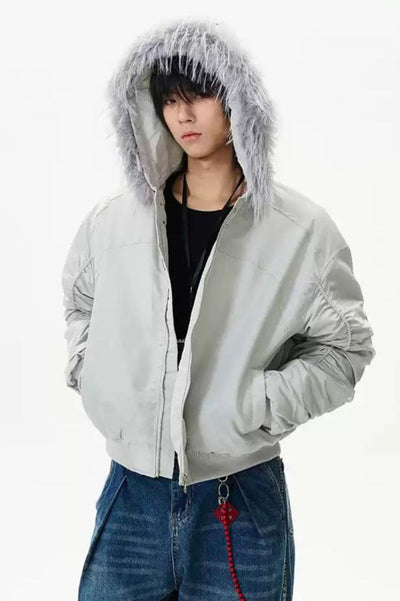 Fur Trimmed Hood Bomber Jacket Korean Street Fashion Jacket By 77Flight Shop Online at OH Vault