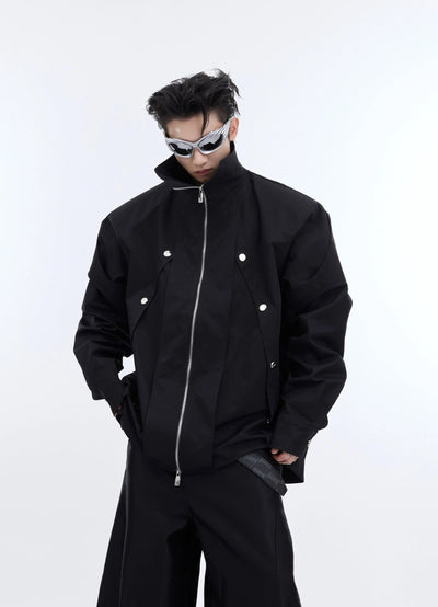 Structured Button and Zipper Jacket Korean Street Fashion Jacket By Argue Culture Shop Online at OH Vault