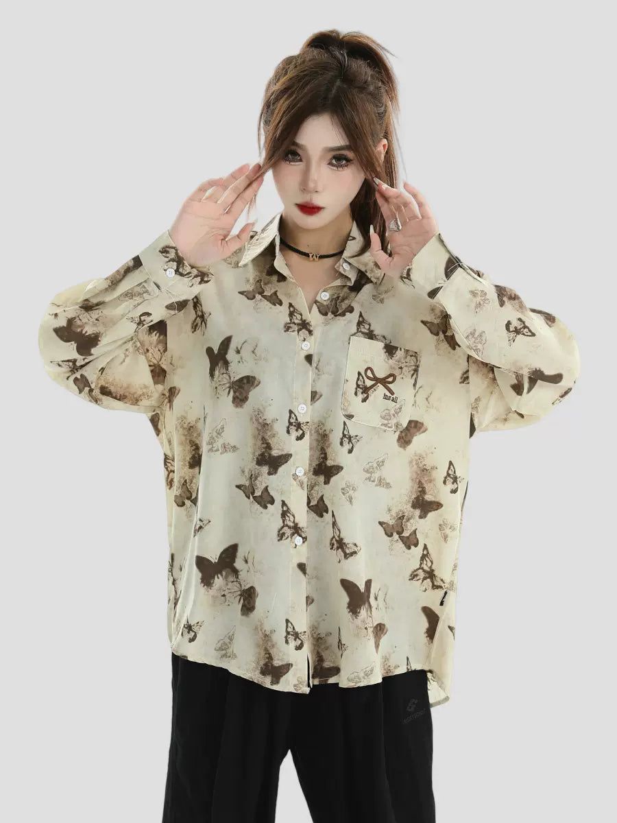 Ink Butterfly Vintage Shirt Korean Street Fashion Shirt By INS Korea Shop Online at OH Vault