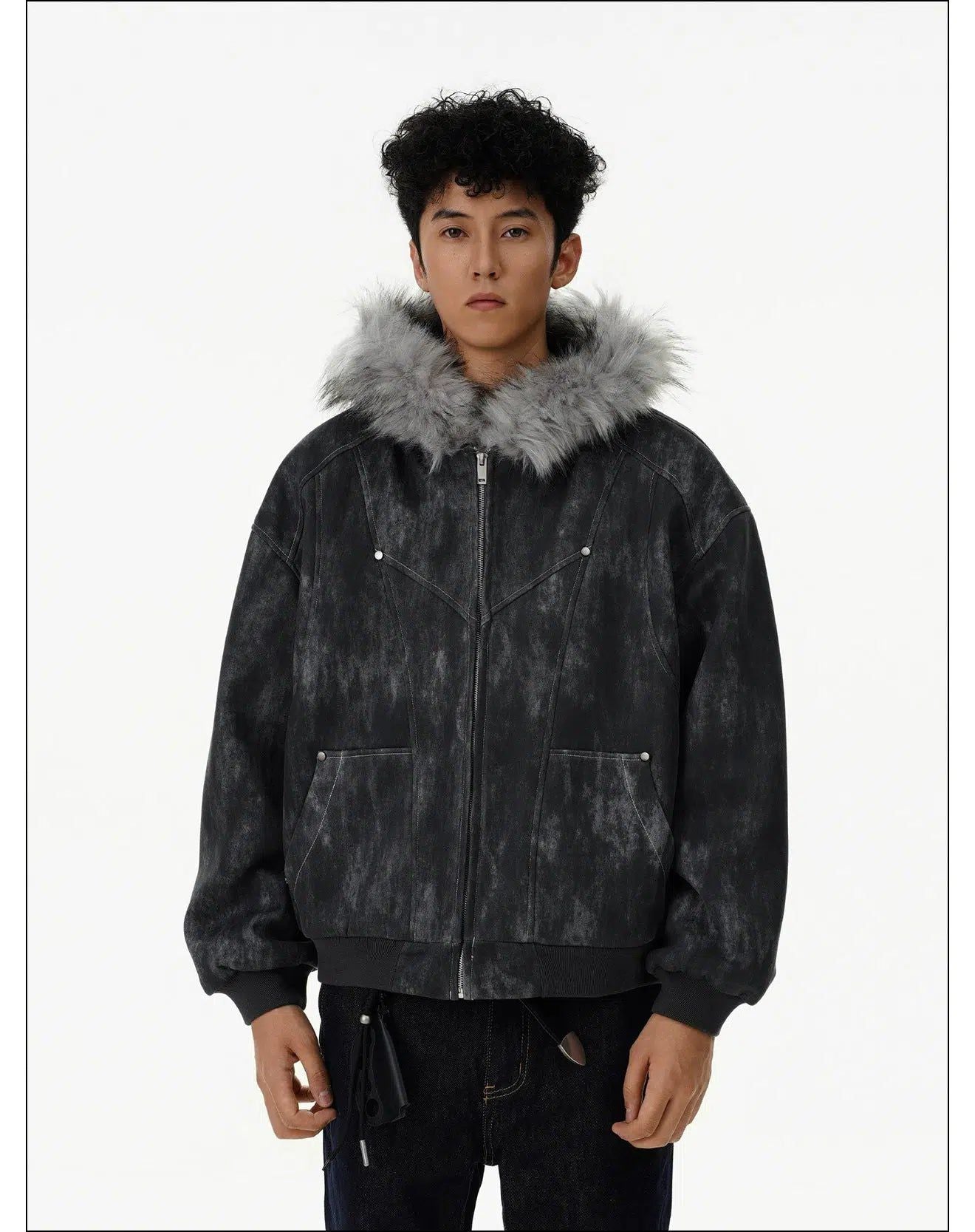 Mottled Fur Hooded Jacket Korean Street Fashion Jacket By Mr Nearly Shop Online at OH Vault