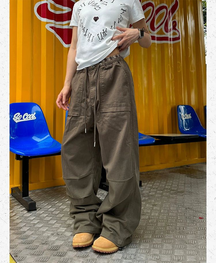 Elasticated Waist Drawcord Cargo Pants Korean Street Fashion Pants By Made Extreme Shop Online at OH Vault