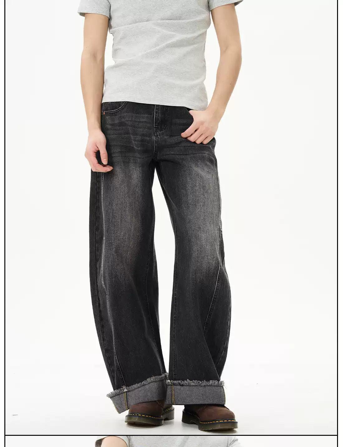 Fringed Fold Hem Jeans Korean Street Fashion Jeans By 77Flight Shop Online at OH Vault