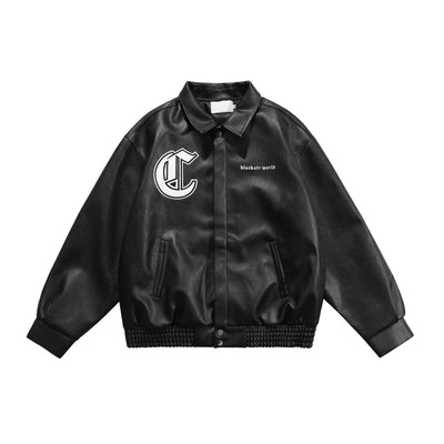 Embroidery Lapel PU Leather Jacket Korean Street Fashion Jacket By MaxDstr Shop Online at OH Vault