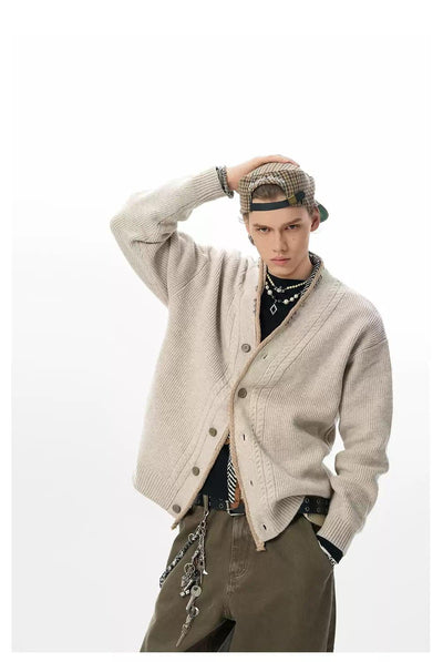 Retro V-Neck Buttoned Knit Cardigan Korean Street Fashion Cardigan By JHYQ Shop Online at OH Vault