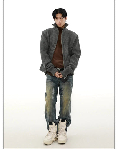 High Collar Zipped Knit Jacket Korean Street Fashion Jacket By Mr Nearly Shop Online at OH Vault