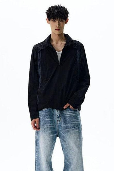 Mesh Spliced Athleisure Half Zip Korean Street Fashion Half-Zip By A PUEE Shop Online at OH Vault