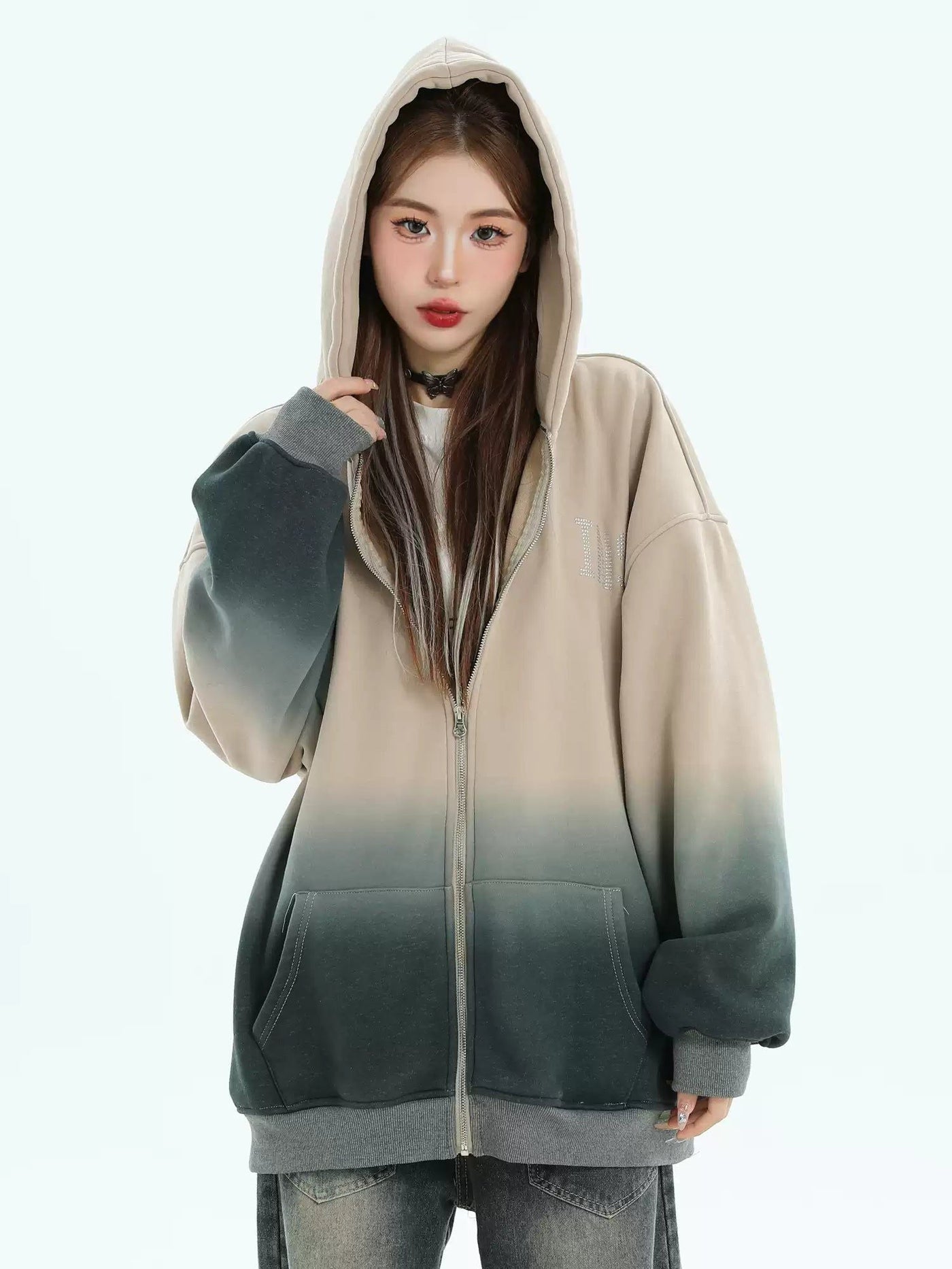 Gradient Faded Kangaroo Pocket Hoodie Korean Street Fashion Hoodie By INS Korea Shop Online at OH Vault