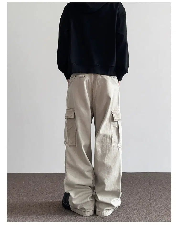 Large Pocket Pleats Bootcut Cargo Pants Korean Street Fashion Pants By A PUEE Shop Online at OH Vault