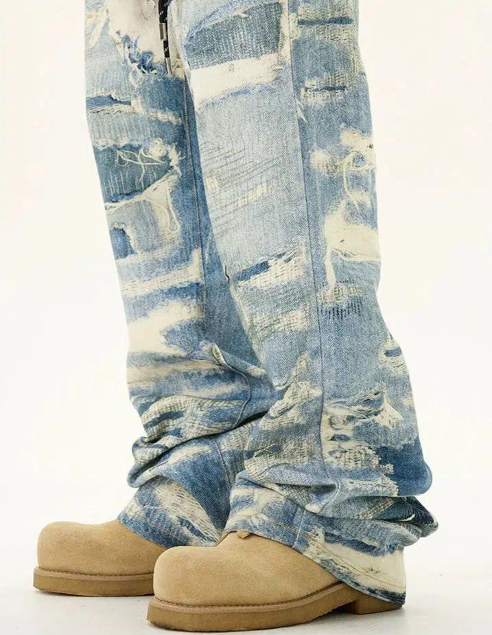 Washed Ripped Pattern Jeans Korean Street Fashion Jeans By 77Flight Shop Online at OH Vault