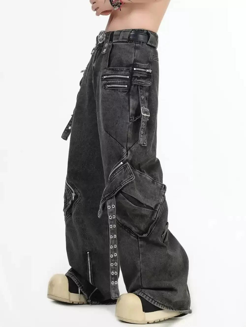 Multiple Detail Washed Jeans Korean Street Fashion Jeans By INS Korea Shop Online at OH Vault