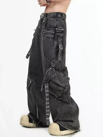 Multiple Detail Washed Jeans Korean Street Fashion Jeans By INS Korea Shop Online at OH Vault