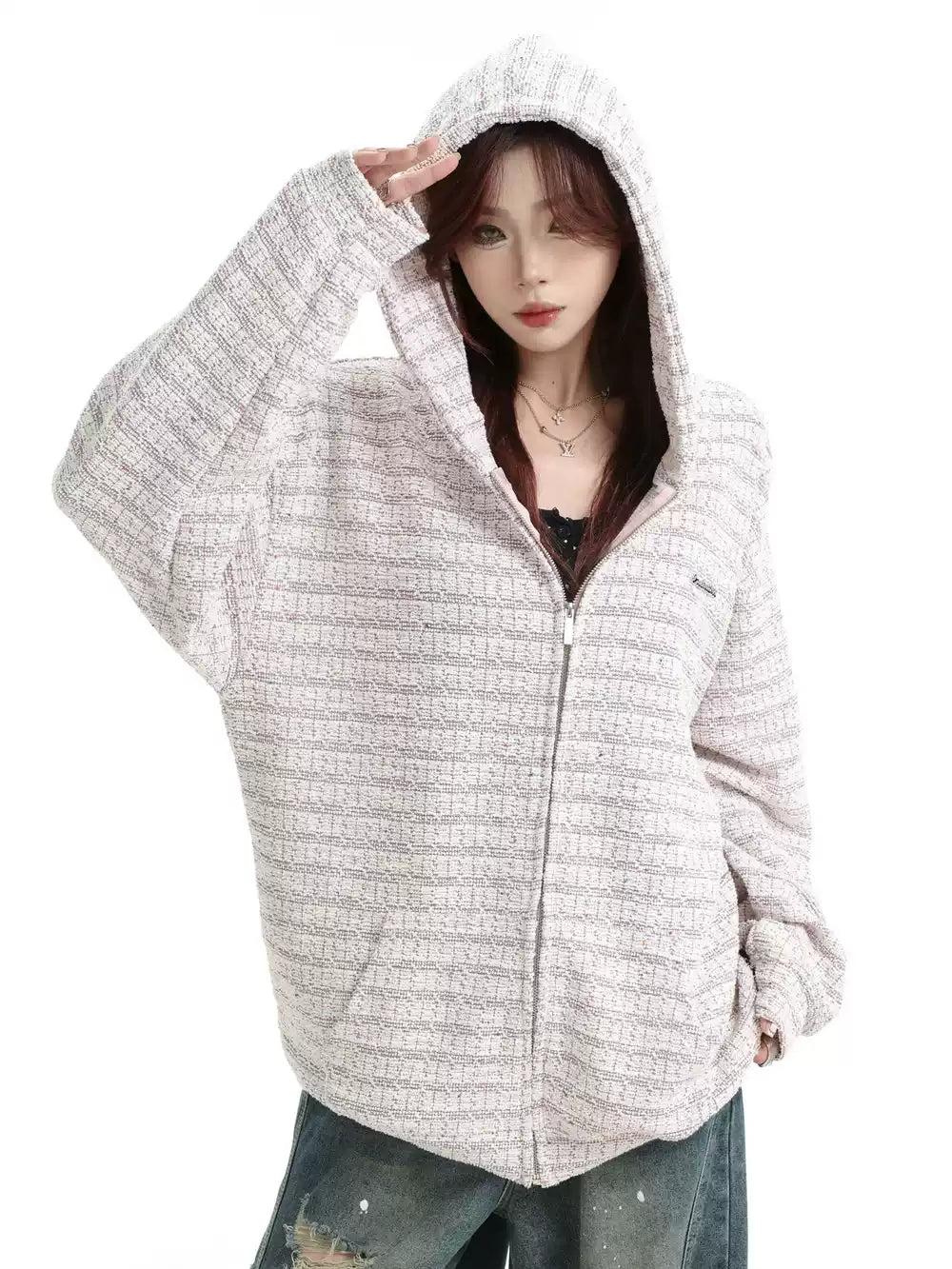 Patterned and Textured Hooded Jacket Korean Street Fashion Jacket By INS Korea Shop Online at OH Vault