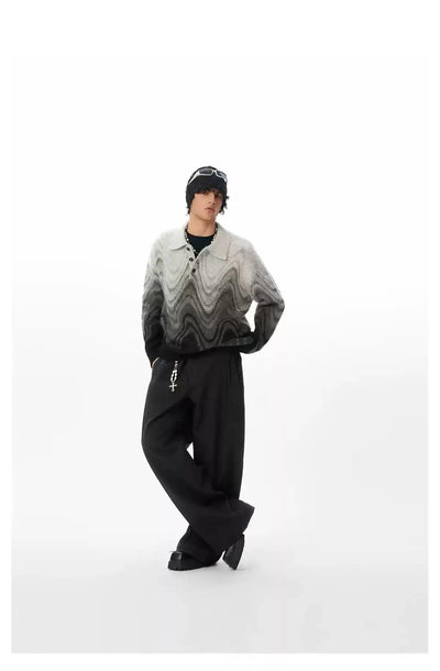 Wave Pattern Beaded Polo Sweater Korean Street Fashion Sweater By JHYQ Shop Online at OH Vault