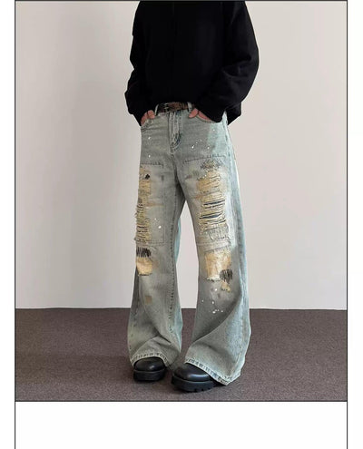 Ink-Splash Stitched Ripped Jeans Korean Street Fashion Jeans By A PUEE Shop Online at OH Vault