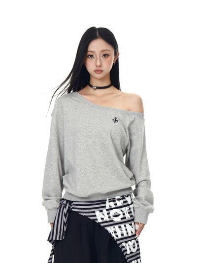 Cross Print Off Shoulder T-Shirt Korean Street Fashion T-Shirt By Blacklists Shop Online at OH Vault