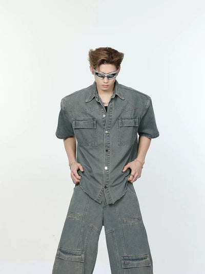 Raw Ends Denim Shirt & Jeans Set Korean Street Fashion Clothing Set By Turn Tide Shop Online at OH Vault