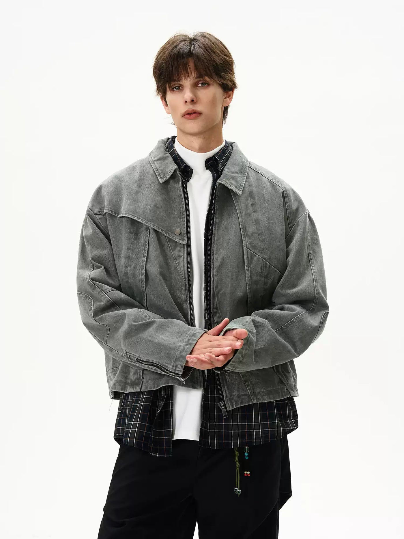 Washed Structured Boxy Jacket Korean Street Fashion Jacket By MaxDstr Shop Online at OH Vault