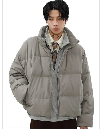 Plain Full-Zipped Down Jacket Korean Street Fashion Jacket By Mr Nearly Shop Online at OH Vault