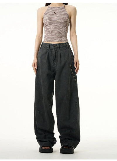 Slant Pocket Loose Fit Jeans Korean Street Fashion Jeans By 77Flight Shop Online at OH Vault