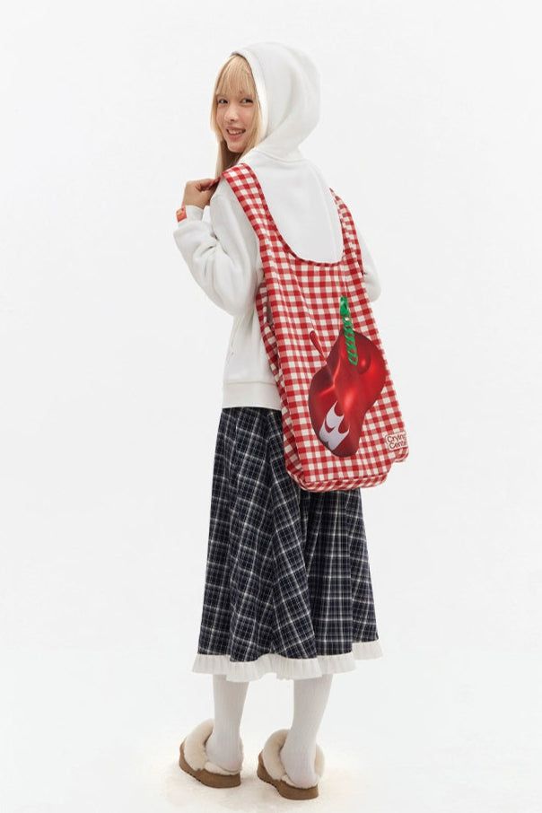 Graphic Checkered Shopping Bag Korean Street Fashion Bag By Crying Center Shop Online at OH Vault