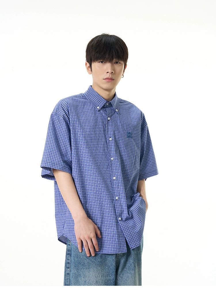 Letters Embroidery Checked Shirt Korean Street Fashion Shirt By 77Flight Shop Online at OH Vault