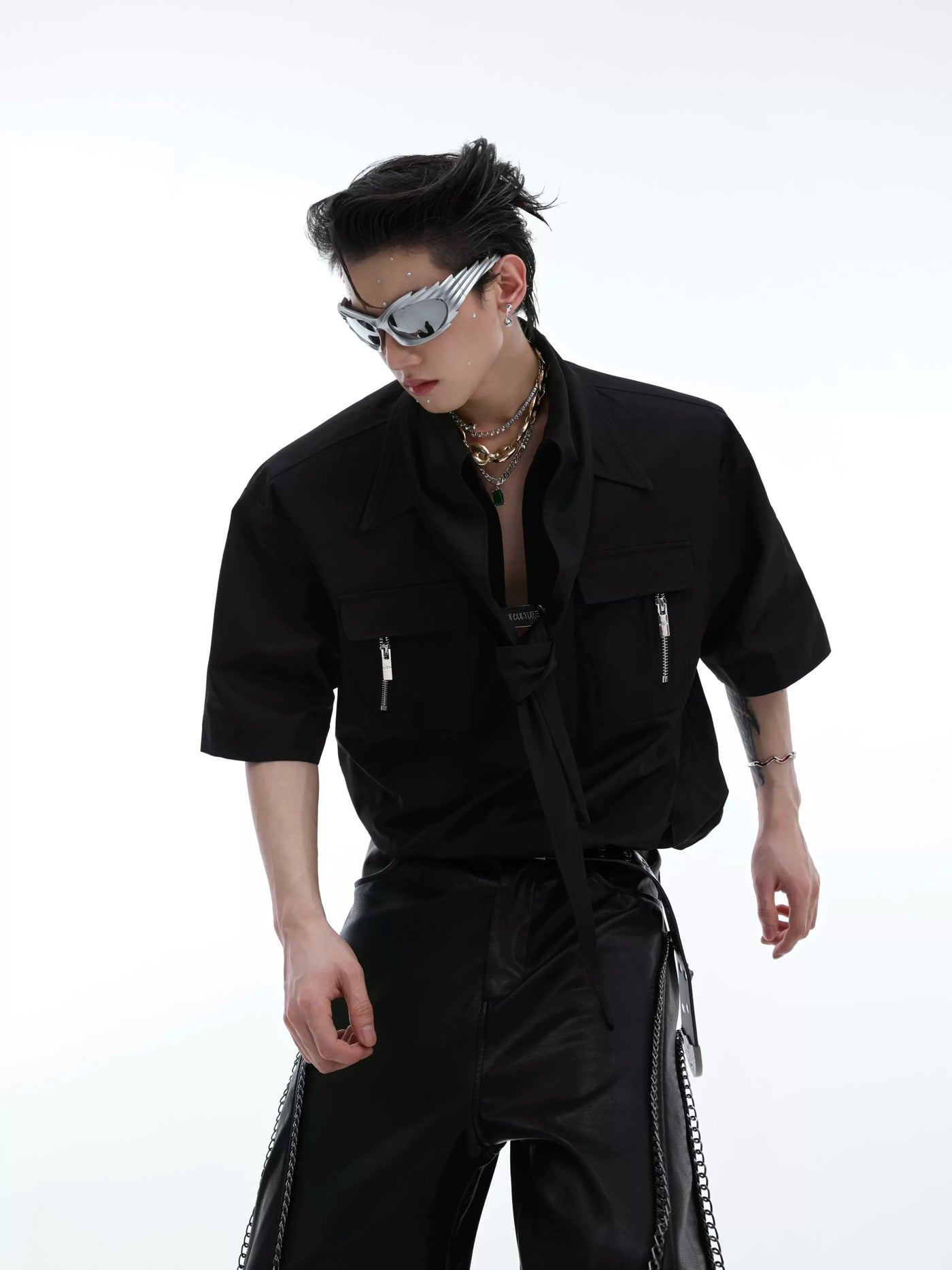 Zippered Flap Pockets Shirt Korean Street Fashion Shirt By Argue Culture Shop Online at OH Vault