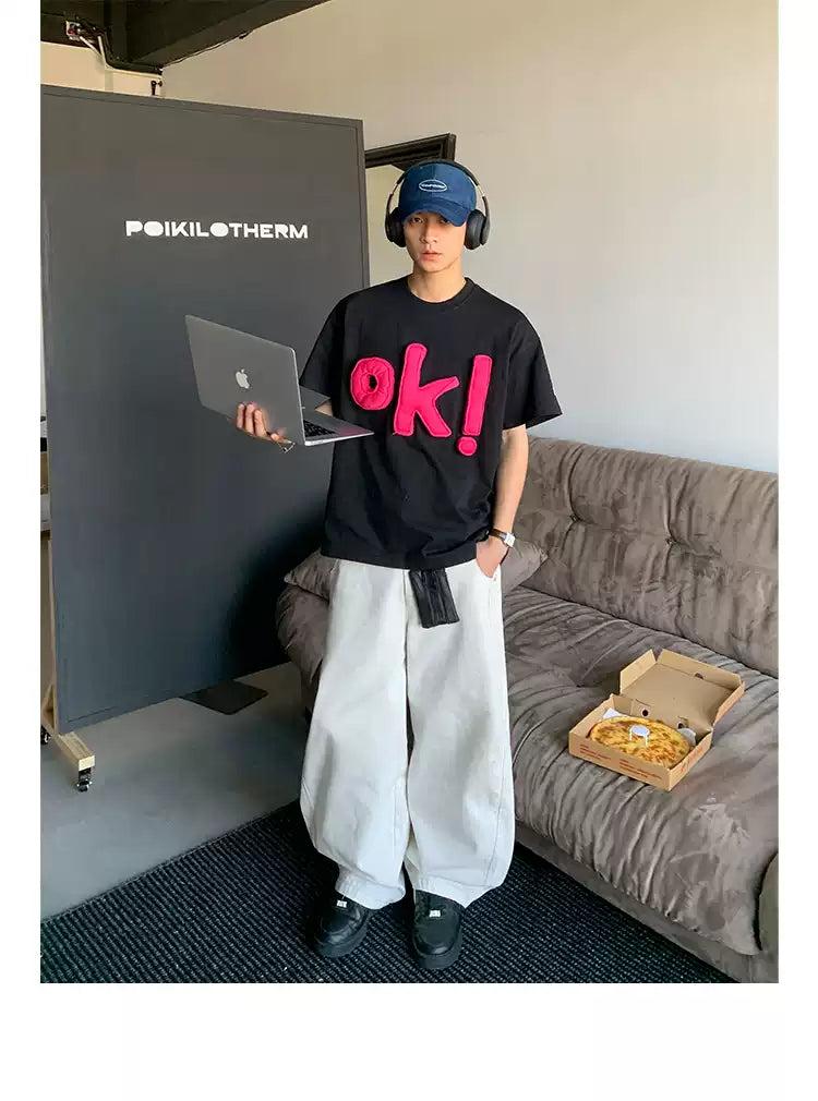 Embossed OK Detail T-Shirt Korean Street Fashion T-Shirt By Poikilotherm Shop Online at OH Vault