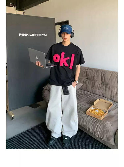 Embossed OK Detail T-Shirt Korean Street Fashion T-Shirt By Poikilotherm Shop Online at OH Vault