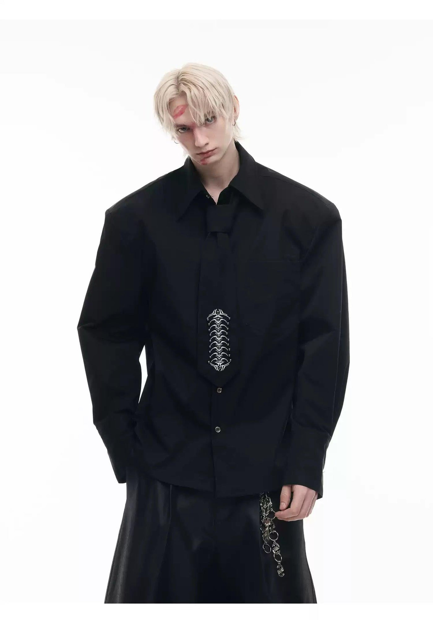 Back Spine Embroidered Tie Shirt Korean Street Fashion Shirt By Argue Culture Shop Online at OH Vault