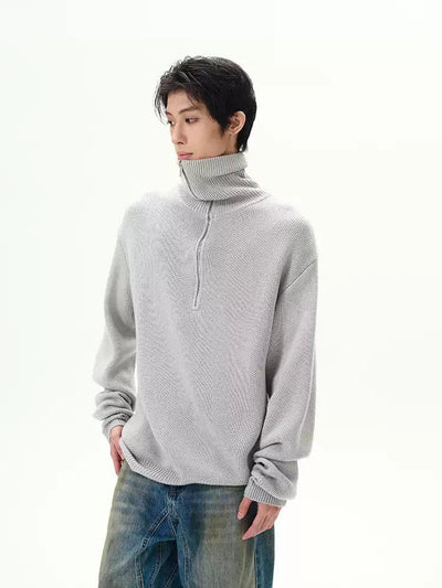 Ribbed Knit Loose Half-Zip Korean Street Fashion Half-Zip By 77Flight Shop Online at OH Vault