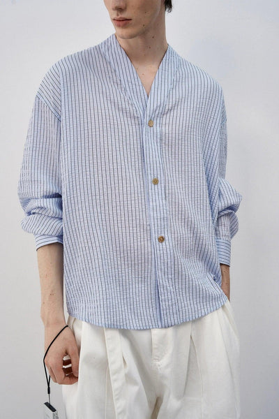 Textured Striped V-Neck Shirt Korean Street Fashion Shirt By MaxDstr Shop Online at OH Vault