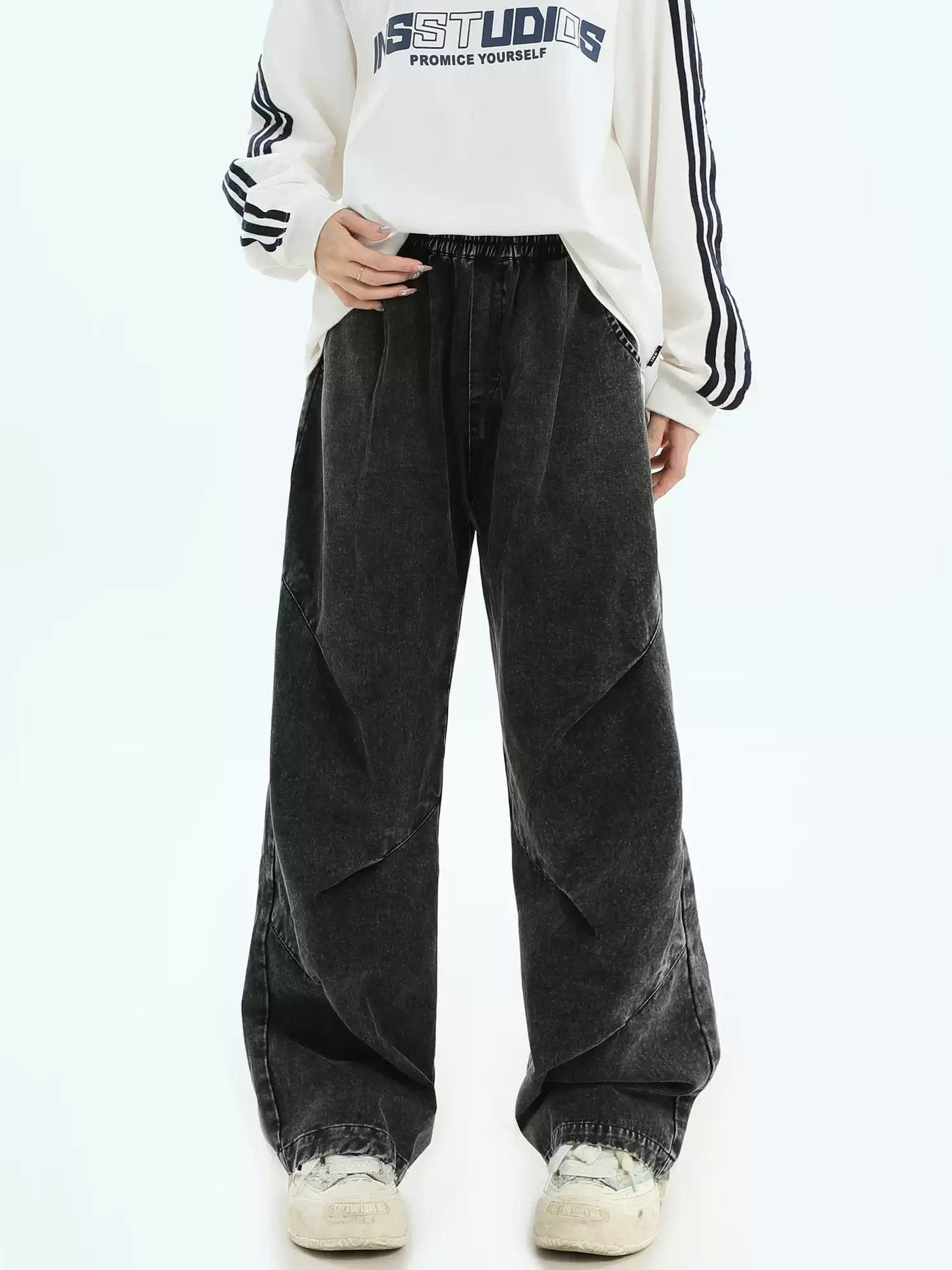 Washed Pleated Bootcut Jeans Korean Street Fashion Jeans By INS Korea Shop Online at OH Vault