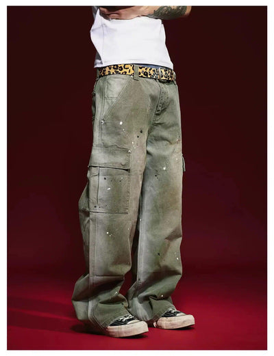 Splatters and Faded Workwear Jeans Korean Street Fashion Jeans By Remedy Shop Online at OH Vault