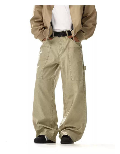 Retro Wide Leg Carpenter Jeans Korean Street Fashion Jeans By MEBXX Shop Online at OH Vault