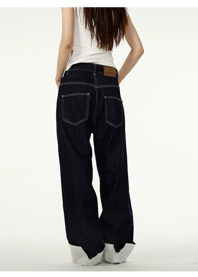 Wide Folded Ends Jeans Korean Street Fashion Jeans By 77Flight Shop Online at OH Vault