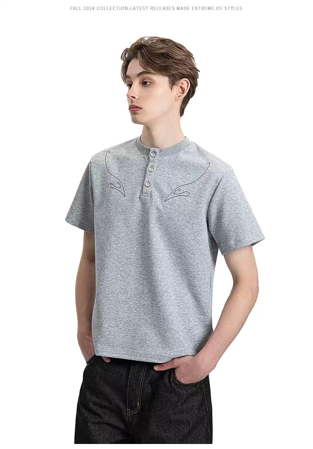 Contrast Stitches Henley Collar T-Shirt Korean Street Fashion T-Shirt By Made Extreme Shop Online at OH Vault