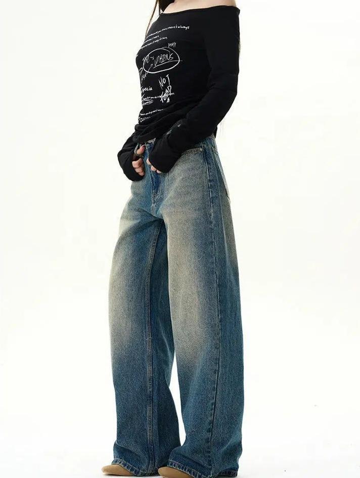 Classic Faded Straight Jeans Korean Street Fashion Jeans By 77Flight Shop Online at OH Vault