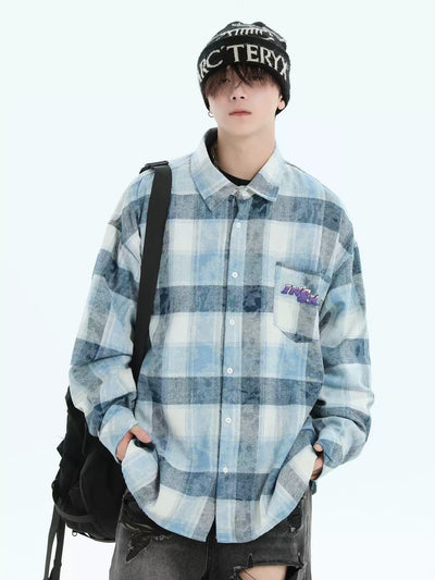 Neat Plaid Washed Shirt Korean Street Fashion Shirt By INS Korea Shop Online at OH Vault