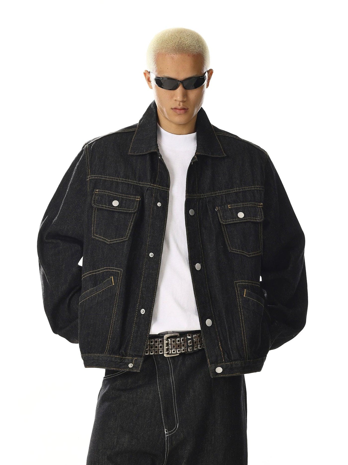 Top-Stitching Denim Jacket Korean Street Fashion Jacket By MEBXX Shop Online at OH Vault