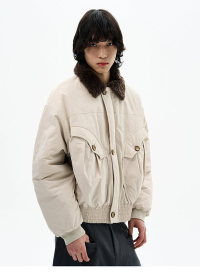 Fleece Collar Ruched Hem Jacket Korean Street Fashion Jacket By 77Flight Shop Online at OH Vault