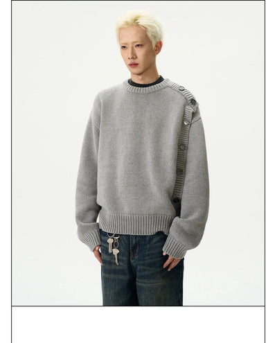 Button-Down Round Neck Sweater Korean Street Fashion Sweater By A PUEE Shop Online at OH Vault