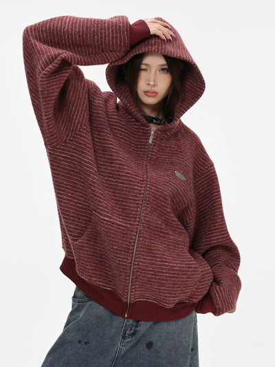 Cozy Striped Zip-Up Hoodie Korean Street Fashion Hoodie By INS Korea Shop Online at OH Vault