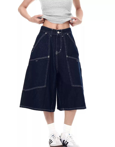 Topstitch Scimitar Denim Shorts Korean Street Fashion Shorts By Blacklists Shop Online at OH Vault