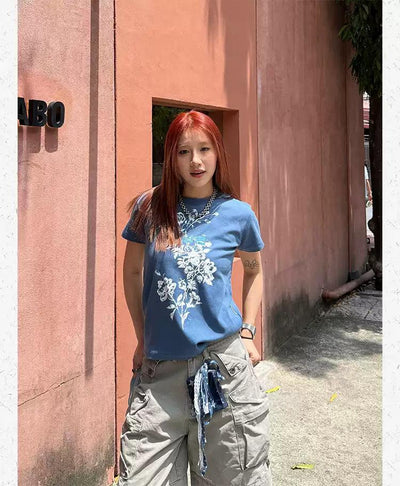Flower Graphic Print T-Shirt Korean Street Fashion T-Shirt By Made Extreme Shop Online at OH Vault
