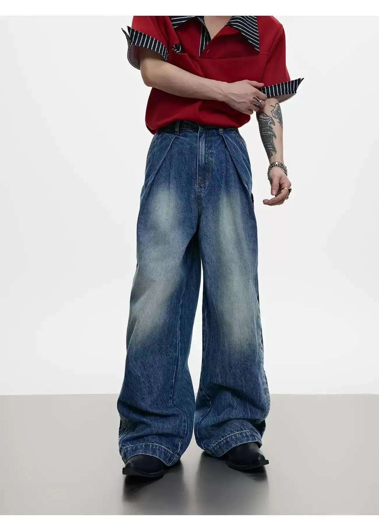 Double Pleated Washed Straight Jeans Korean Street Fashion Jeans By Argue Culture Shop Online at OH Vault