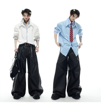 Stripe Layer Buttoned Shirt Korean Street Fashion Shirt By Argue Culture Shop Online at OH Vault
