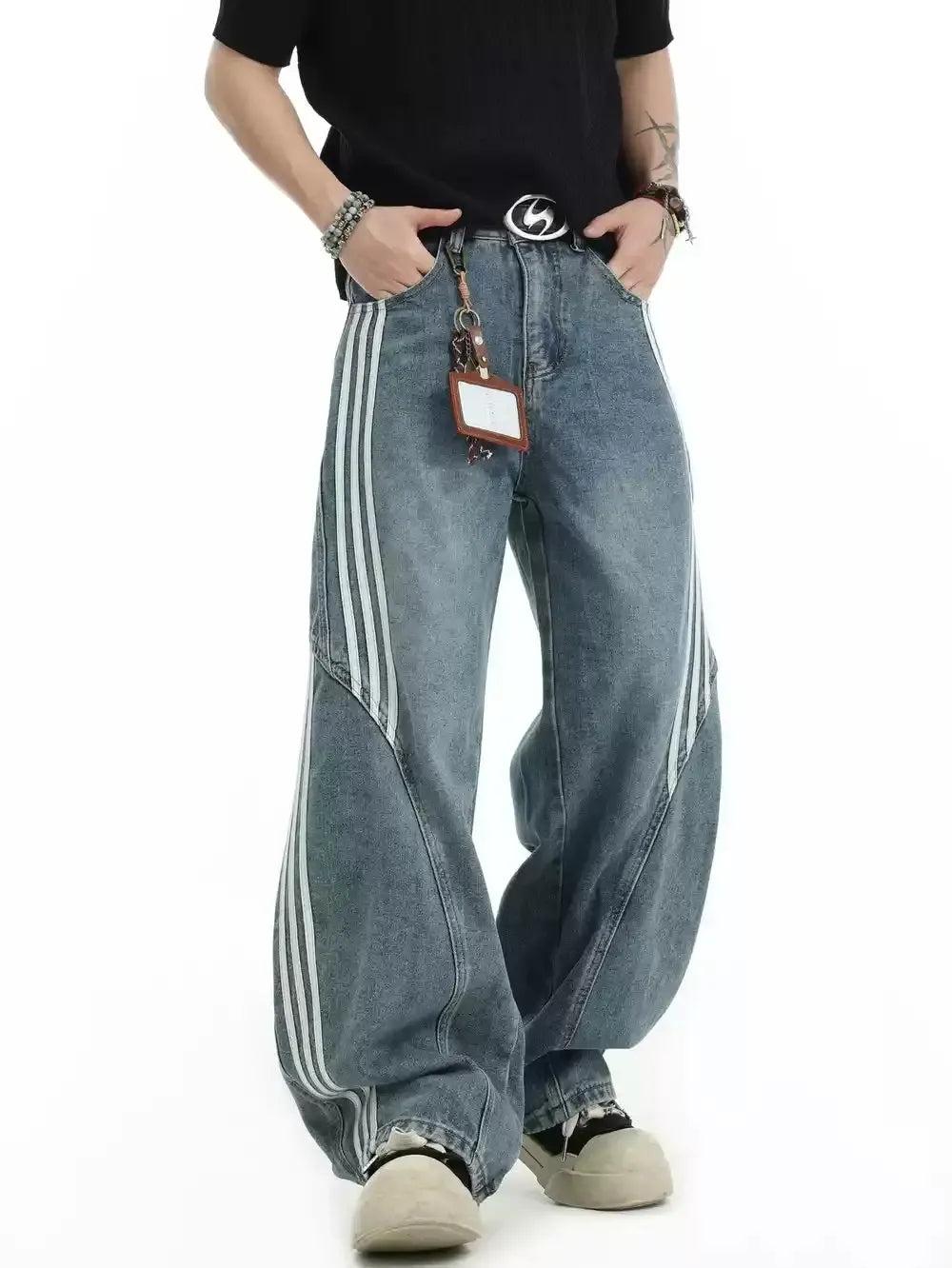 Athleisure Striped Straight Jeans Korean Street Fashion Jeans By INS Korea Shop Online at OH Vault