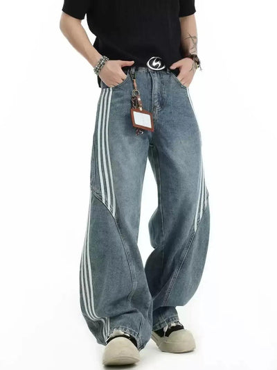 Athleisure Striped Straight Jeans Korean Street Fashion Jeans By INS Korea Shop Online at OH Vault